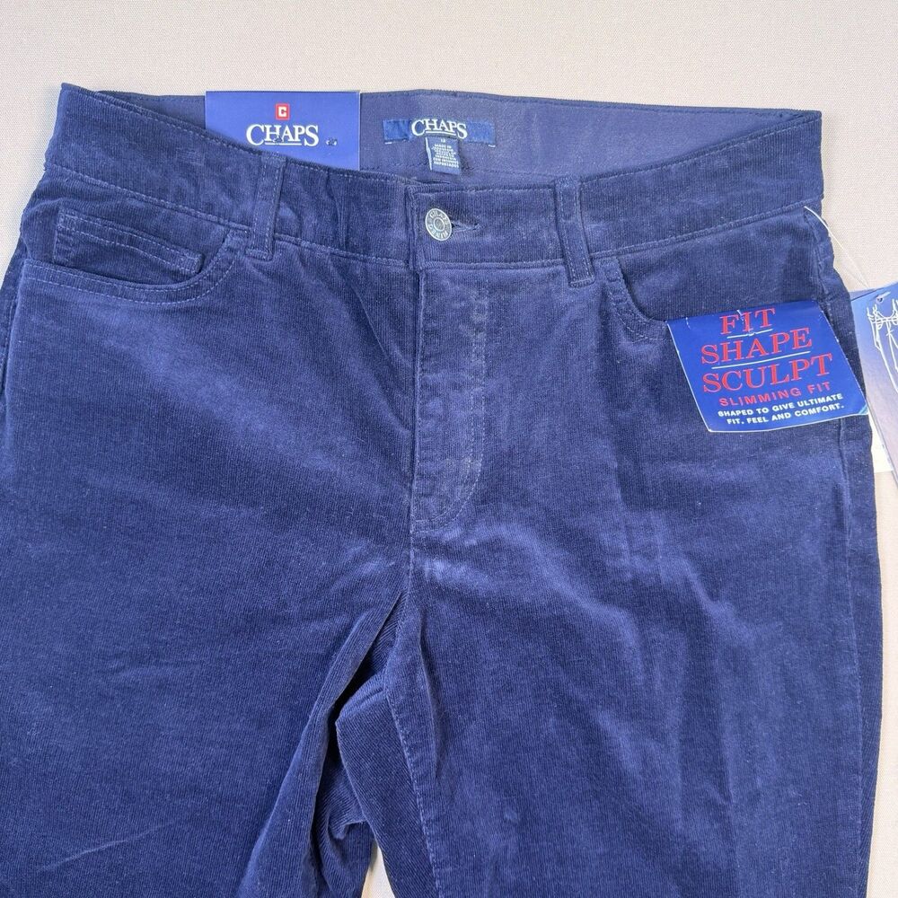 NWT CHAPS Womens Corduroy Pants Size 12 x33 Long Blue Mid Rise Straight Slimming - Picture 9 of 16